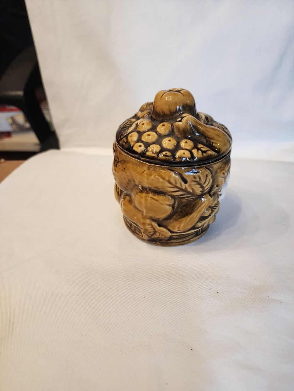 Vintage Mid-Century Harvest Green Fruit Lidded Dish Canister Japan